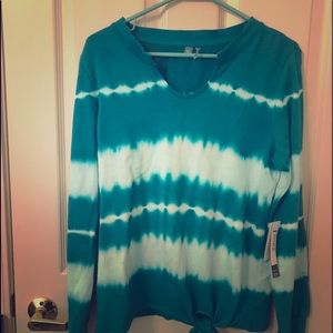 Silverwear  tie dye turquoise LS top w/knot tie